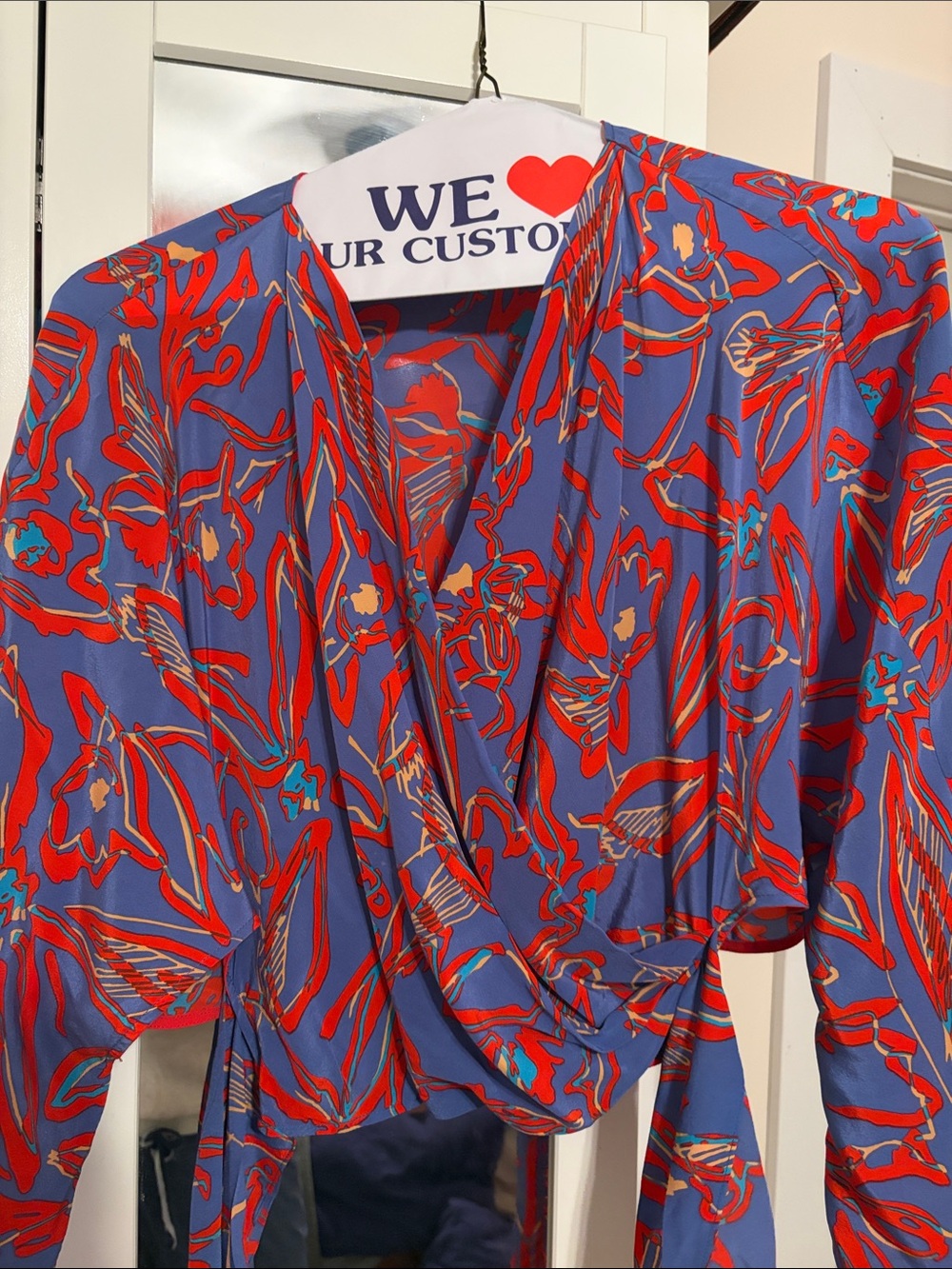 Diane Von Furstenberg Red & Blue Floral Wrap Blouse